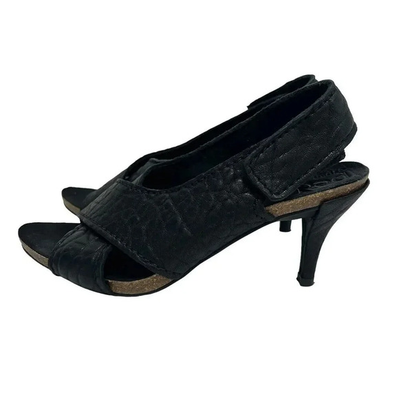 Pedro Garcia Luna Mid-Heel Slingback Sandals Soft Suede Cork Black Size 7.5 - Picture 3 of 9